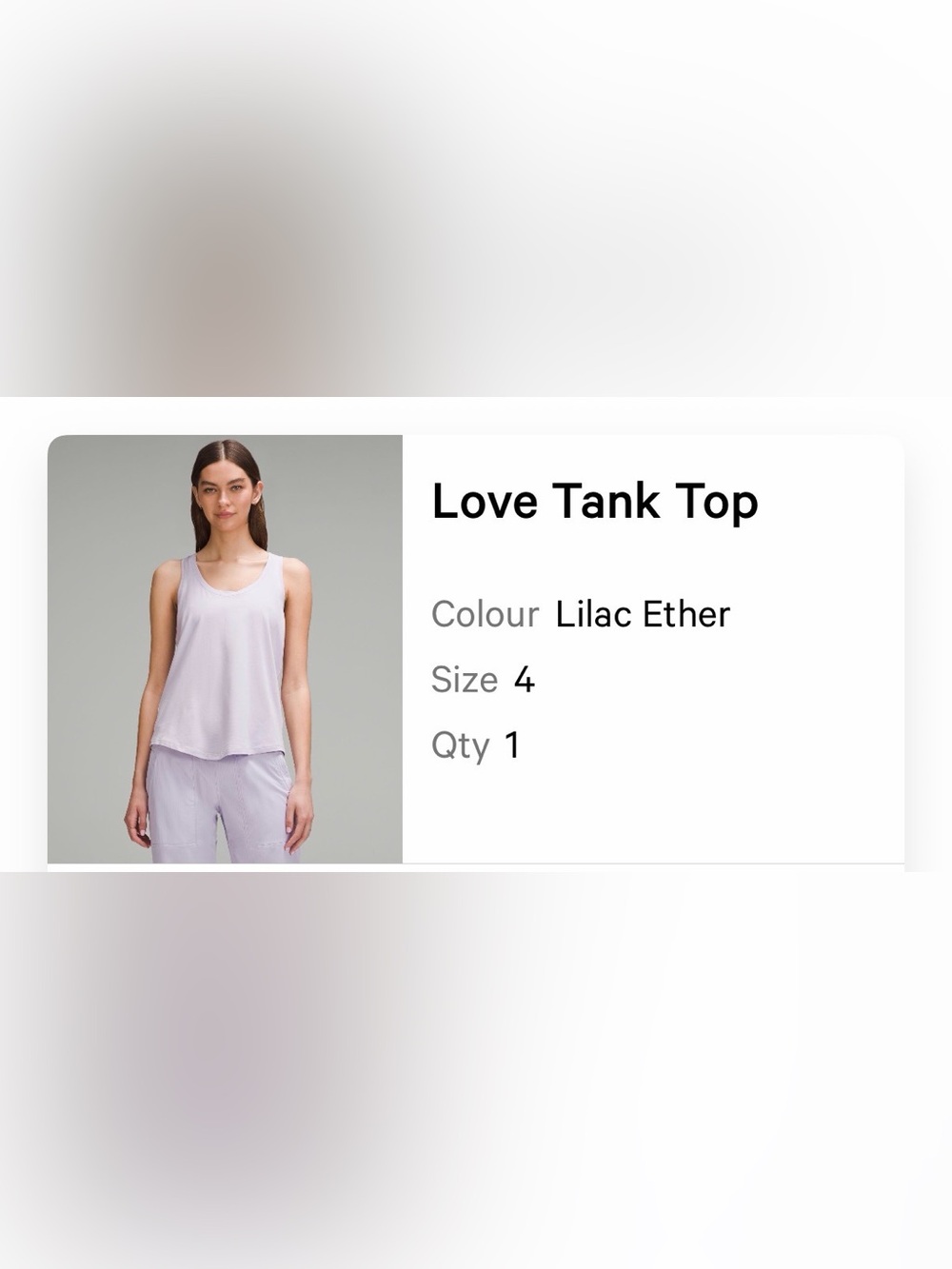 Lululemon Love Tank Top - Liliac Ether; size 4